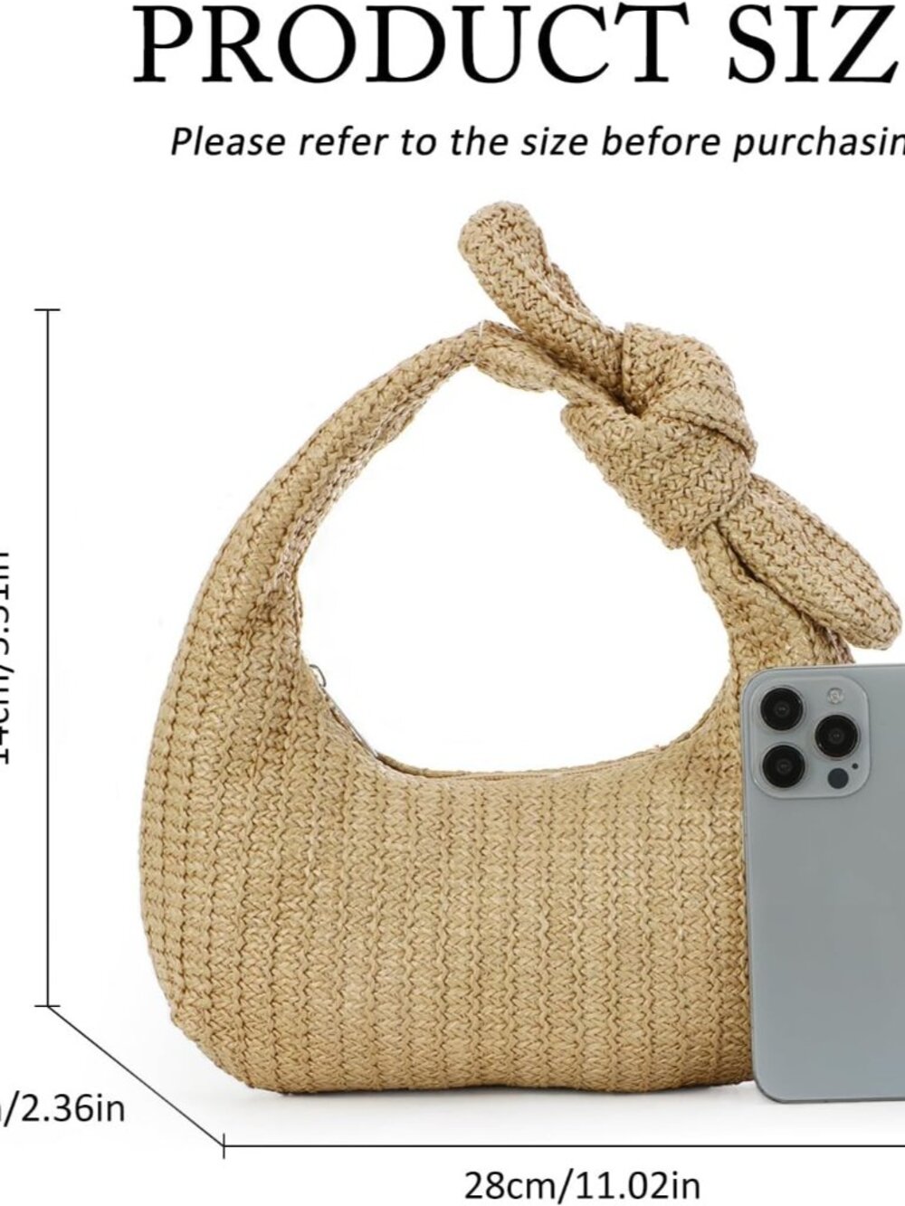 Knotted Straw Clutch Purses for Women, Summer Beach Bag, Dumpling Evening Clutch - Picture 3 of 7